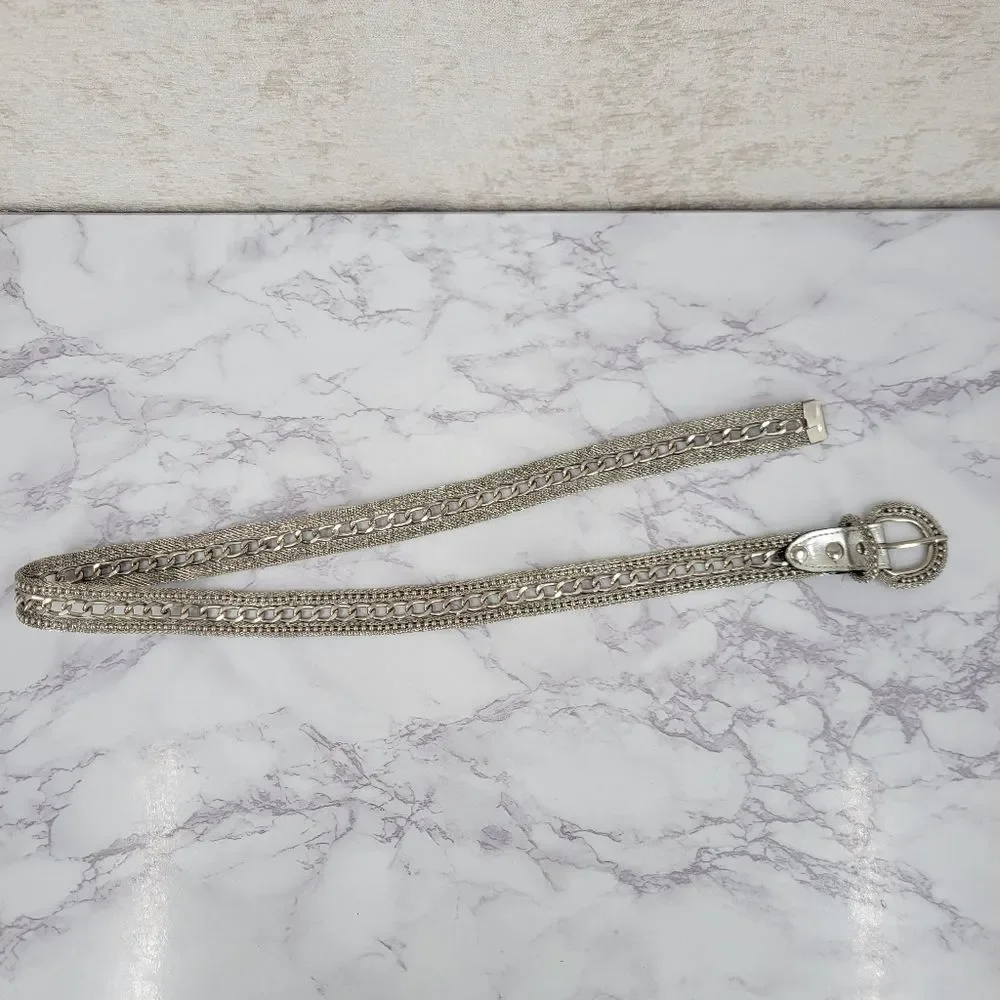 Vintage Silver Metallic Metal Chain Belt